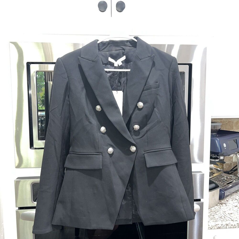 VERONICA BEARD Miller Dickey Jacket Blazer Black Sz 6 NWT Silver Buttons - Picture 2 of 5